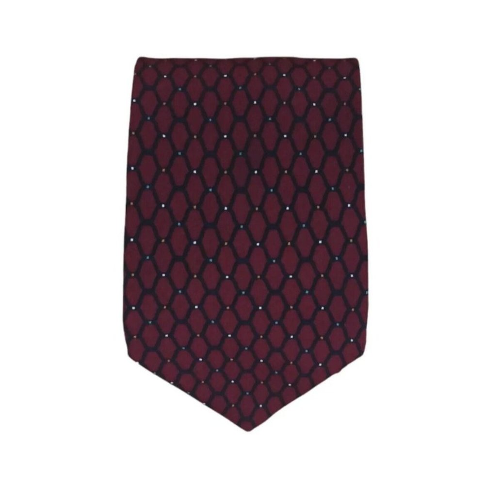 NAZARENO GABRIELLI Red Geometric Silk Tie ITALY 61"/ 3" EC